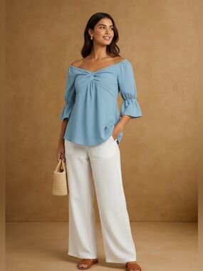COTTON CLOUD OFF SHOULDER TWIST FRONT TOP Blue